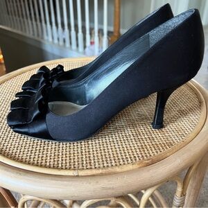 Stuart Weitzman Black Satin Peep-toe Heels